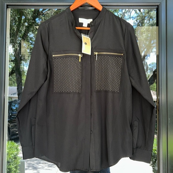 Michael Kors Black Studded Button-Up Shirt NWT - Picture 1 of 6